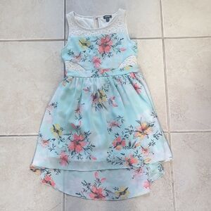 Zunie Floral Dress in  Aqua Mint Blue and Pink Girls Size 7